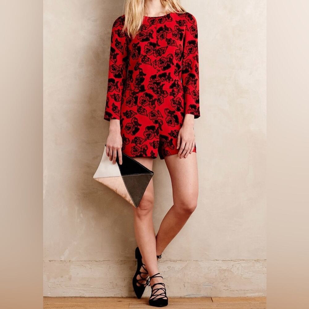NWT Peter Som x Made In Kind Anthropologie Floral Romper Red Women’s 4